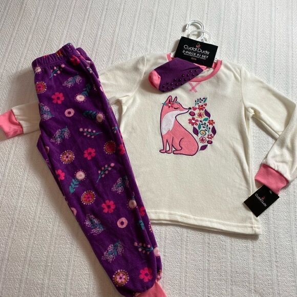 Cuddl Duds Girl’s Small (6/6x) Top, Pants & Socks Pajama Set - Picture 1 of 6
